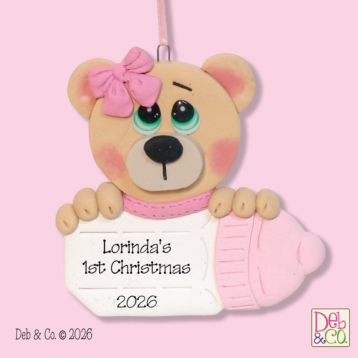 Bear with Baby Bottle Personalized Ornament for Girl