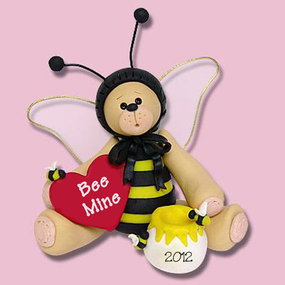 BELLY BEAR BEE Personalized Valentine Ornament in Gift Box - Handmade Polymer Clay