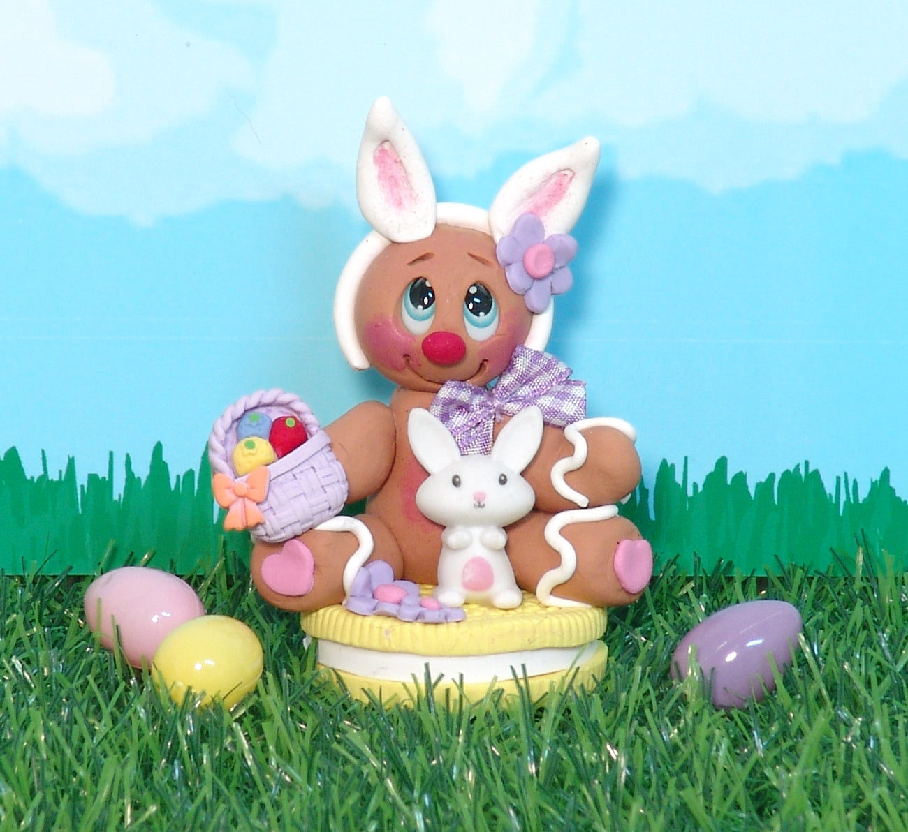 Easter Gingerbread Clay Figure On Yellow Cookie HANDMADE POLYMER CLAY Tiered Tray Decor