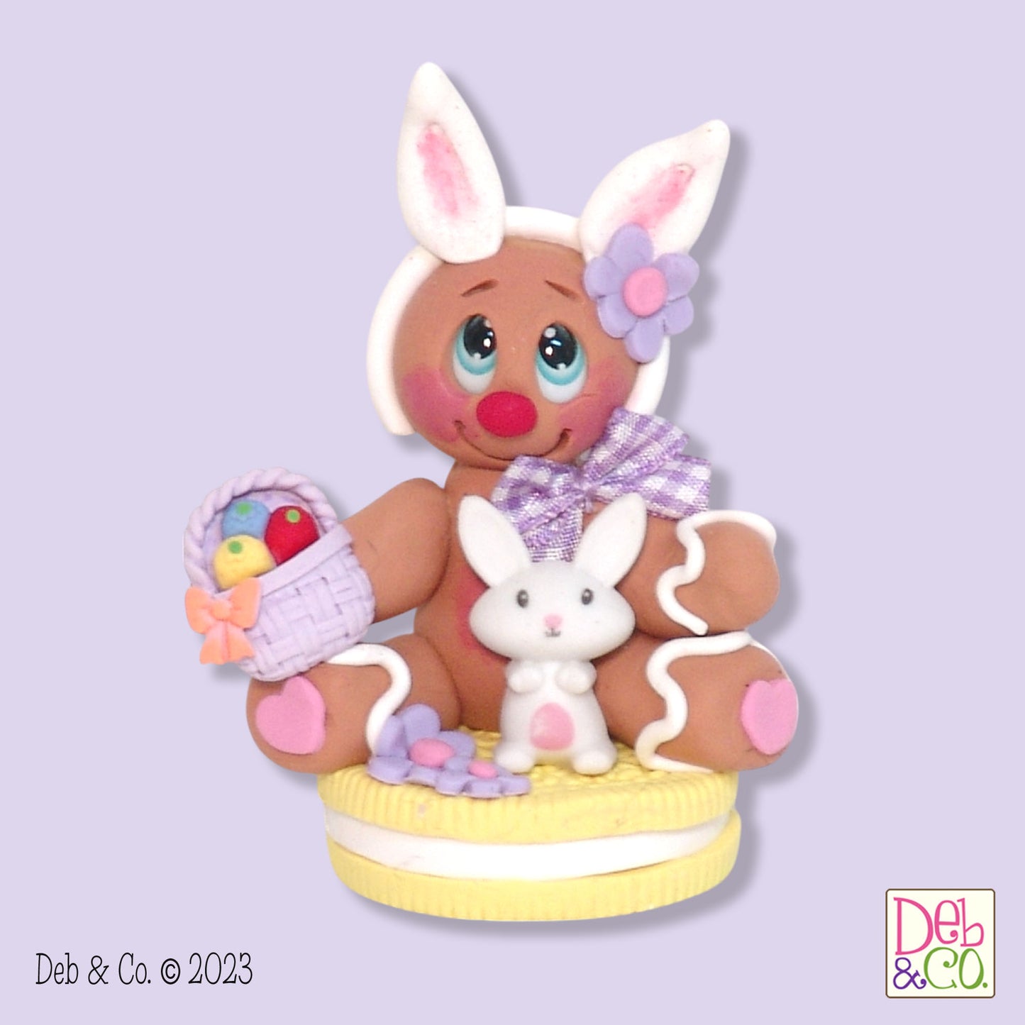 Easter Gingerbread Clay Figure On Yellow Cookie HANDMADE POLYMER CLAY Tiered Tray Decor