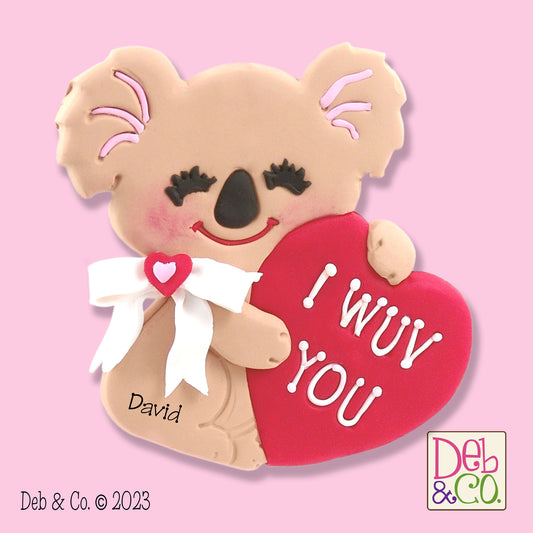 Personalized KOALA BEAR Valentine Ornament Handmade Polymer Clay