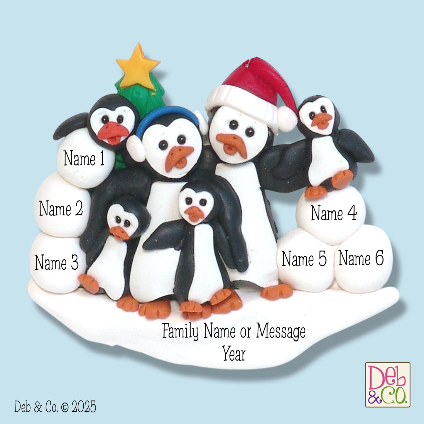 Petey & Polly Penguin Family Ornament of 6