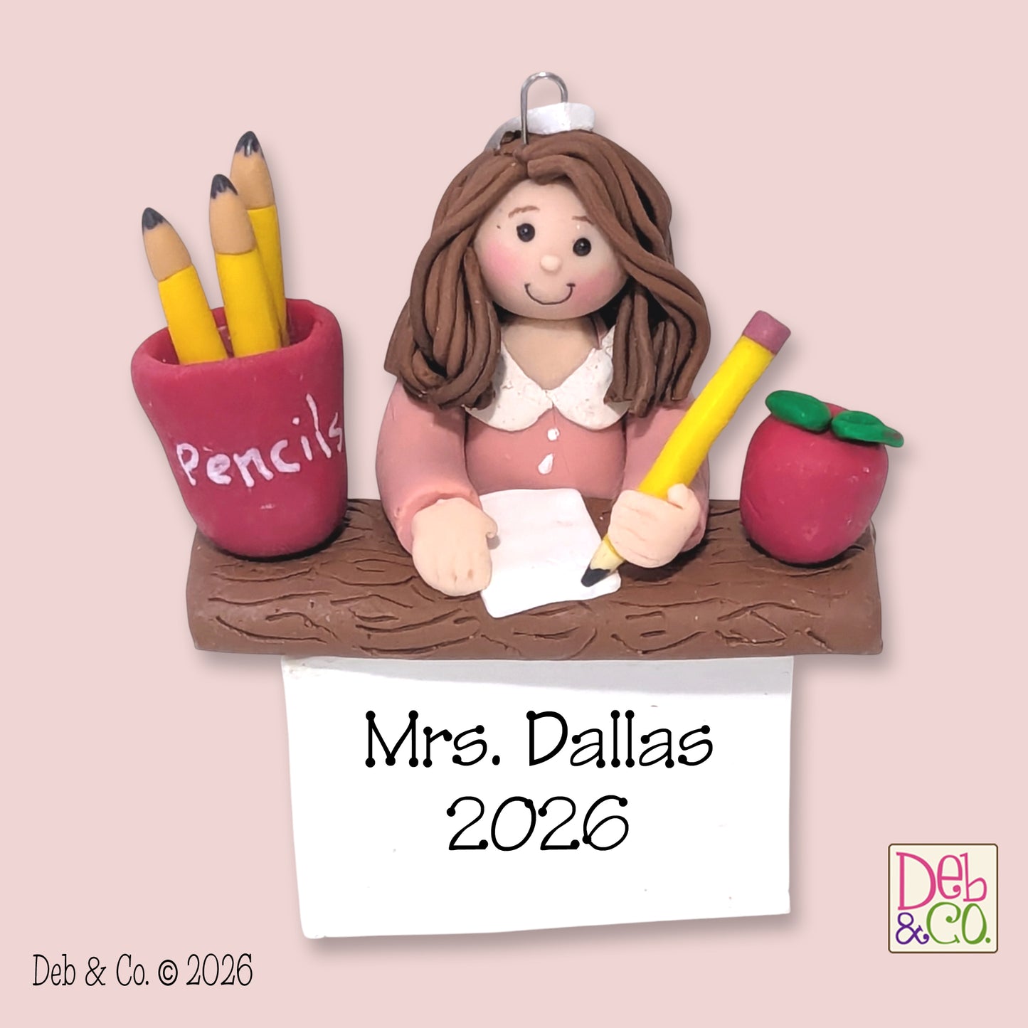 Female TEACHER Handmade Polymer Clay Personalized Christmas Ornament