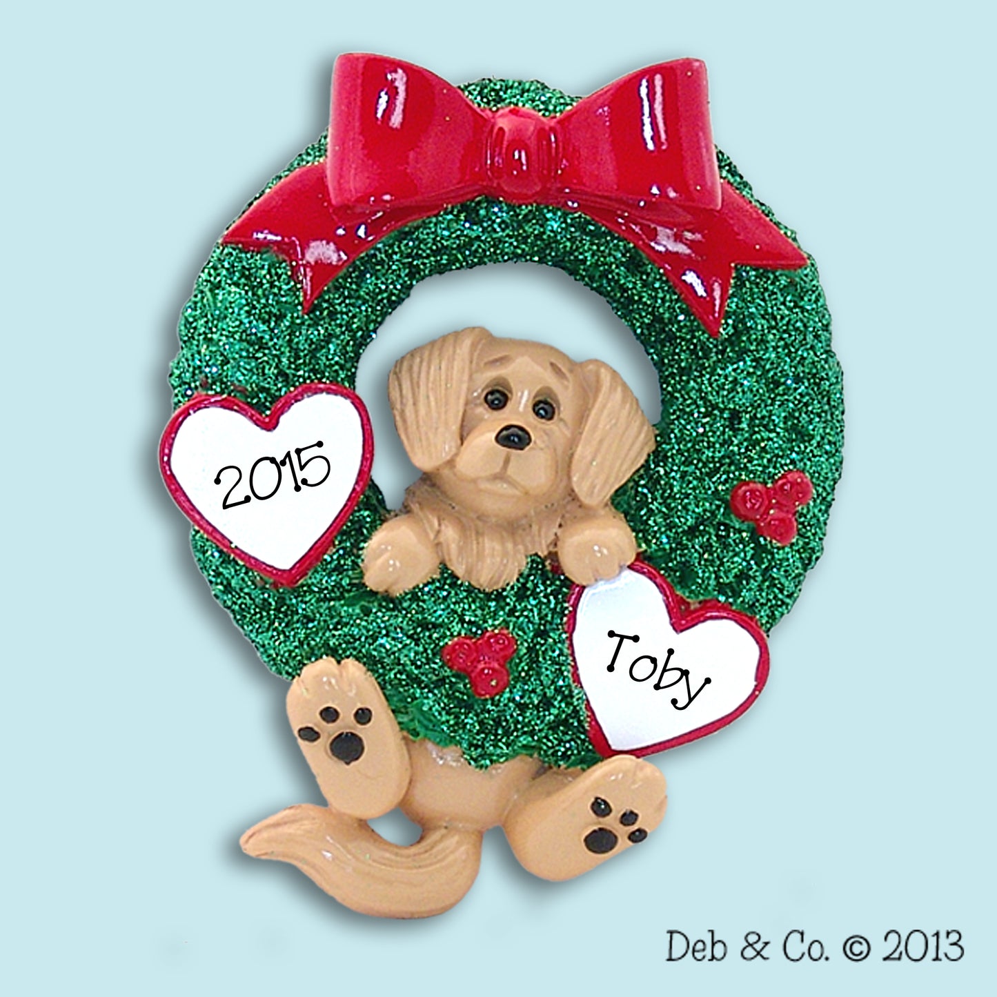 Golden Retriever Ornament Personalized, Personalized Christmas Ornaments, PUPPY DOG Hanging in Wreath - Personalized Dog Ornaments
