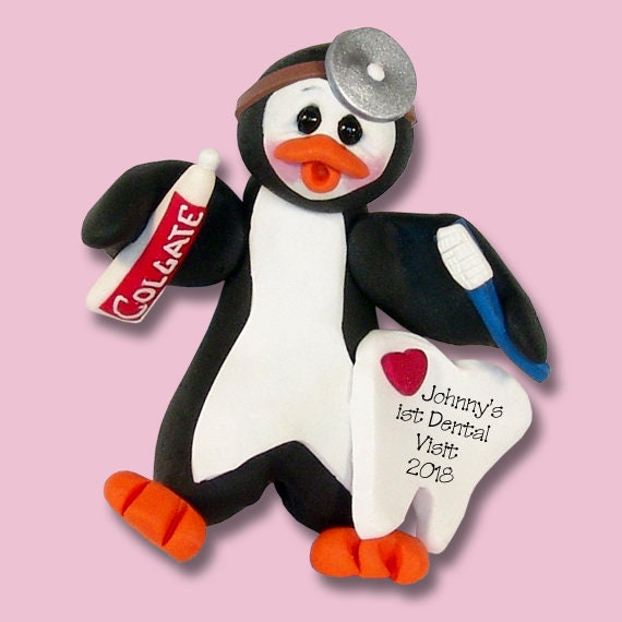 Petey Penguin Dentist / Dental Hygienist HANDMADE POLYMER Clay Ornament - Limited Edition - Personalized Christmas Ornament