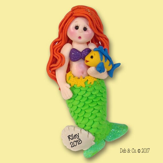 Personalized Ornaments, Personalized Mermaid Ornament, LITTLE MERMAID, Handmade Polymer Clay, Personalized Christmas Ornaments, Mermaid