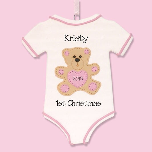 Baby's First Christmas Ornament, Onsie Baby ornament for GIRL, Personalized Ornaments, Handmade Polymer Clay, Baby Ornament, Baby Gift