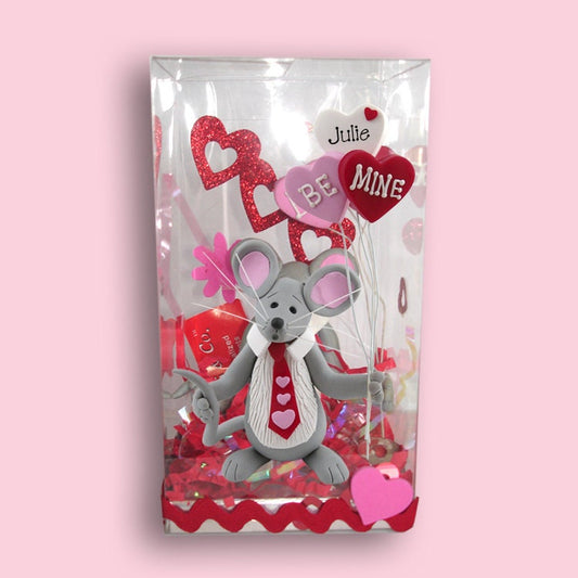 Personalized VALENTINE MOUSE Figurine in Gift Box - Handmade Polymer Clay