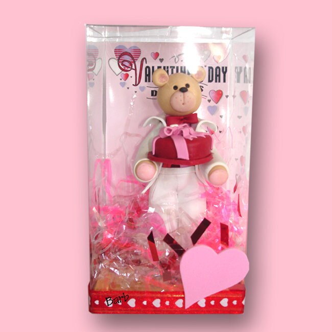 Personalized Belly Bear Boy Valentine Figurine in Gift Box -  Handmade Polymer Clay