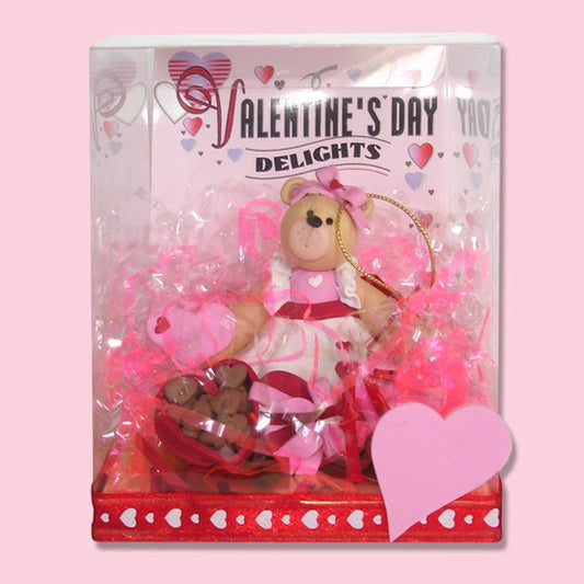 Personalized Belly Bear Sweetheart Girl Valentine Figurine in Gift Box - Handmade Polymer Clay