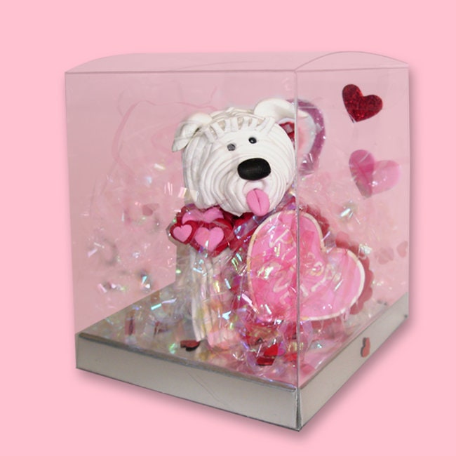Valentine Puppy Love Dog Figurine / Ornament Handmade Polymer Clay in Specialty Box - #3
