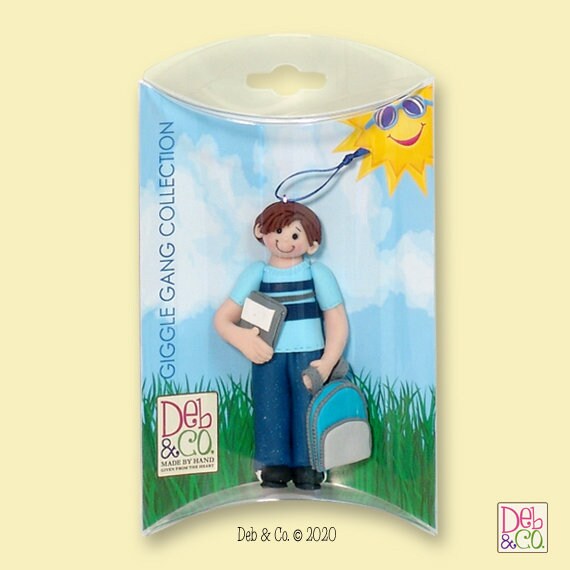 Back to School / 1st Day Boy Personalized Christmas Ornament - Handmade Polymer Clay - Limited Edition in Custom Gift Box