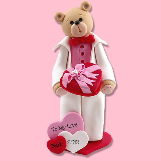 Personalized Belly Bear Boy Valentine Figurine Handmade Polymer Clay