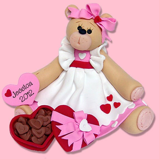 Personalized Belly Bear Sweetheart Girl Valentine Figurine Handmade Polymer Clay - Custom Figurine