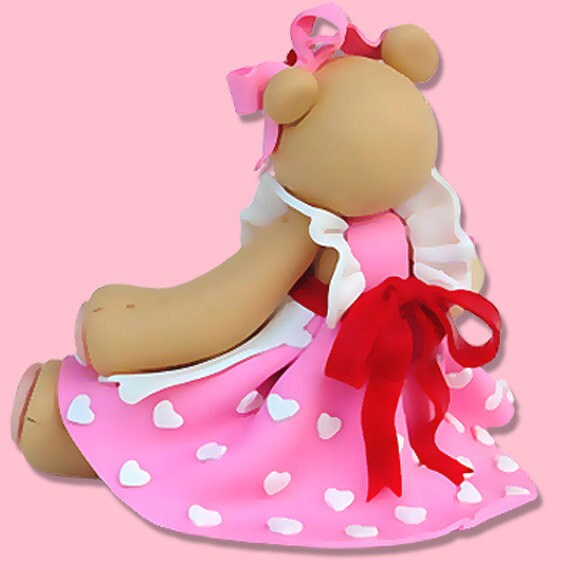 Personalized Belly Bear Sweetheart Girl Valentine Figurine Handmade Polymer Clay - Custom Figurine