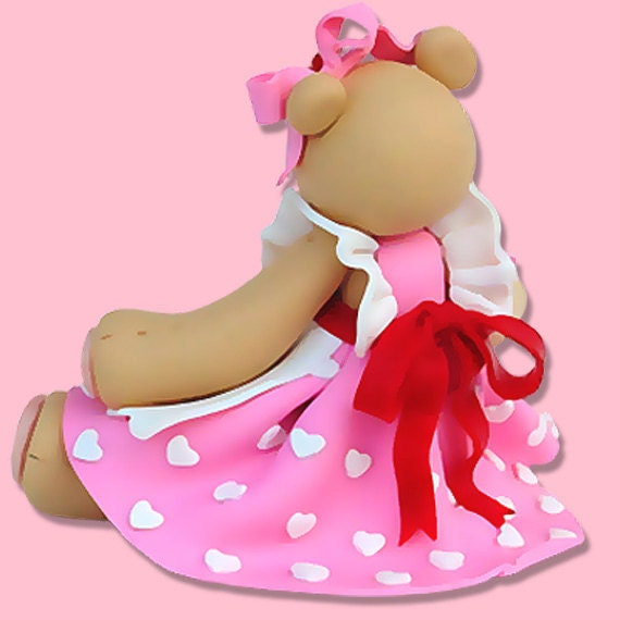 Personalized Belly Bear Sweetheart Girl Valentine Figurine in Gift Box - Handmade Polymer Clay