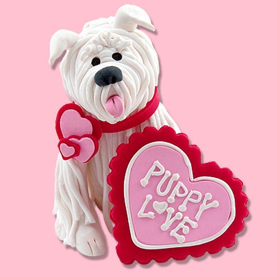 Valentine Puppy Love Dog Figurine / Ornament Handmade Polymer Clay in Specialty Box - #3