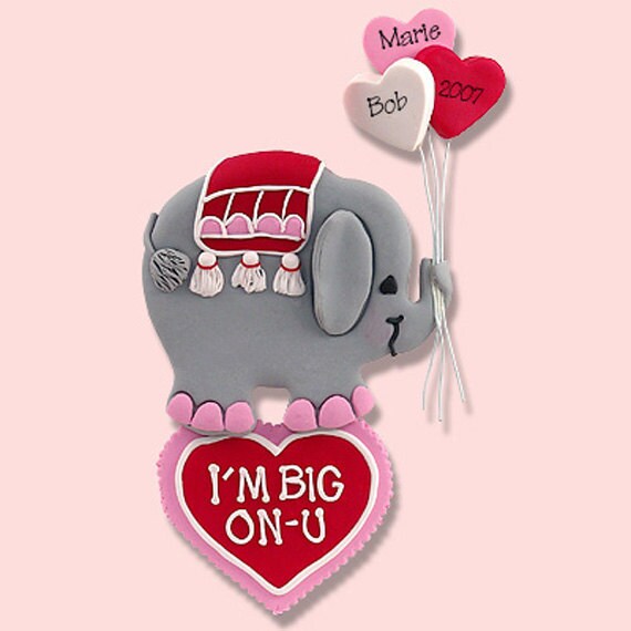 Personalized ELEPHANT Valentine Ornament Handmade Polymer Clay