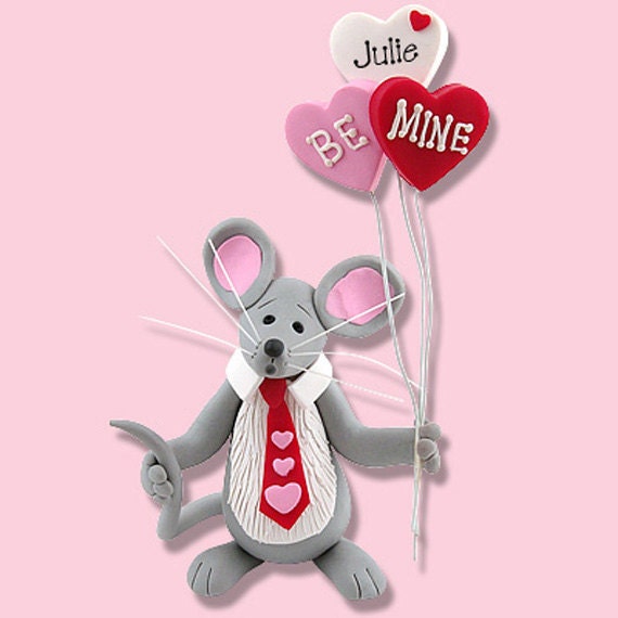 Personalized VALENTINE MOUSE Figurine in Gift Box - Handmade Polymer Clay