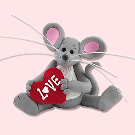 VALENTINE BABY MOUSE Figurine Handmade Polymer Clay
