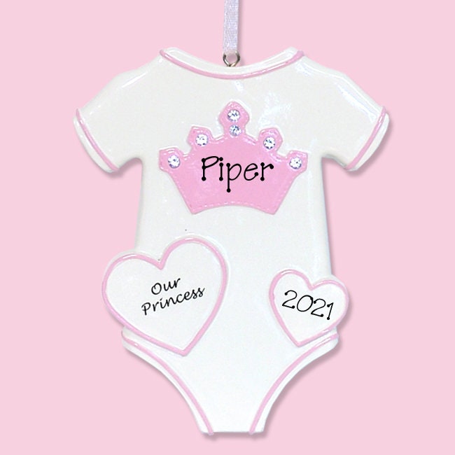 Baby's First Christmas Ornament, Onsie with Princess Crown ornament for GIRL, Personalized Ornaments, RESIN Baby Ornament