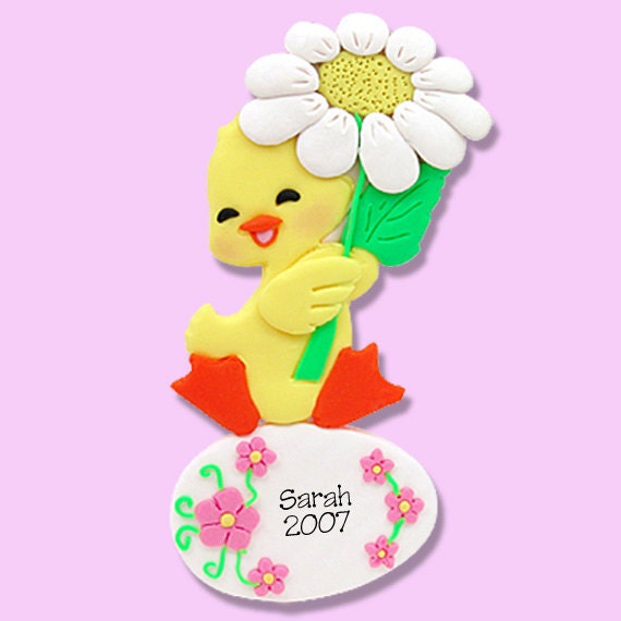 Personalized Easter Duck on Egg Ornament Handmade Polymer Clay