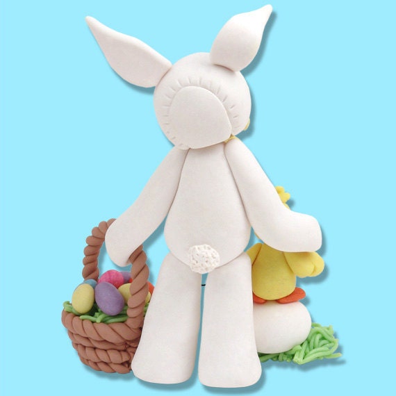 PERSONALIZED EASTER Bear in BUNNY Suit Figurine Handmade Polymer Clay
