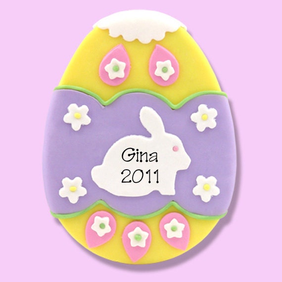 Personalized YELLOW EASTER EGG Ornament Handmade Polymer Clay