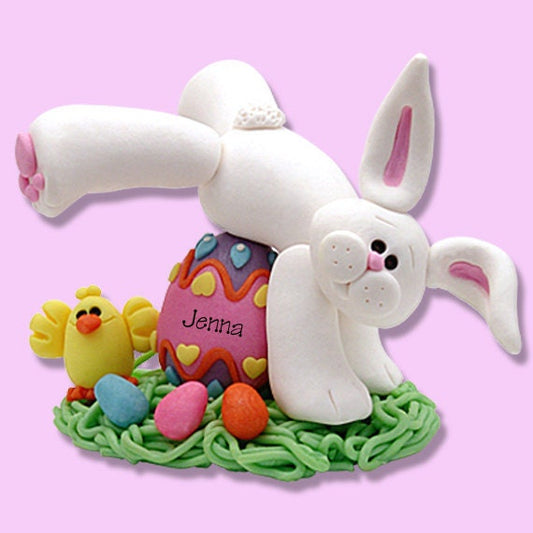 Personalized EASTER BUNNY Leaping Figurine Ornament Handmade Polymer Clay