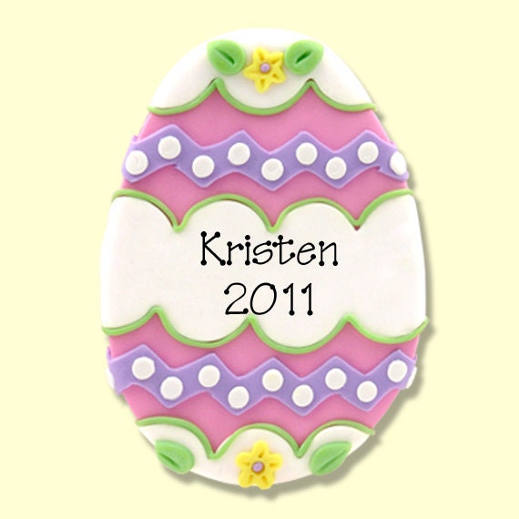 Personalized PINK EASTER EGG Ornament Handmade Polymer Clay