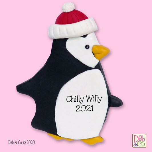 Chilly Willy the Penguin Handmade POLYMER CLAY  Personalized Christmas Ornament