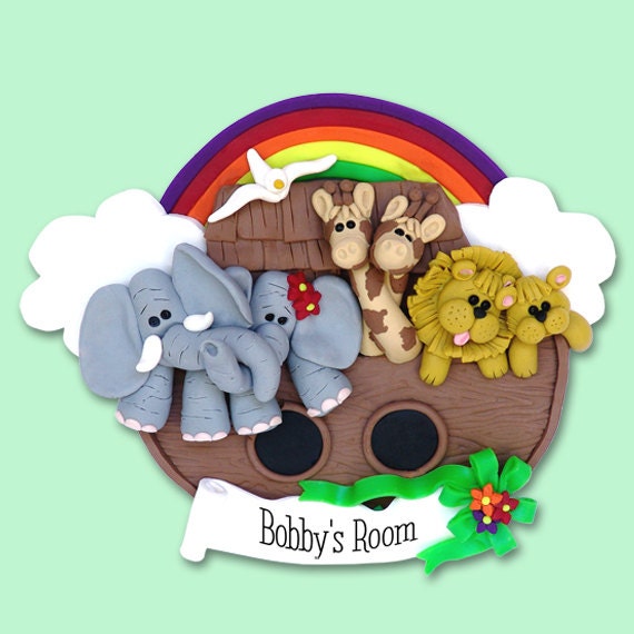 Personalized Christmas Ornaments - NOAH'S ARK Family or Children's HANDMADE Polymer Clay Ornament - Childrens Gift -