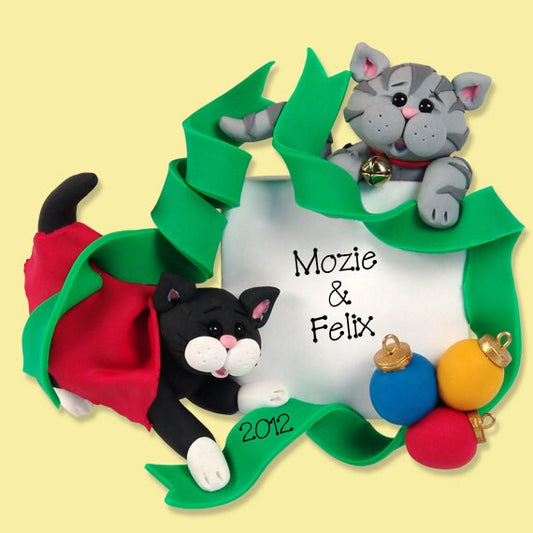 2 Christmas KITTY CATS  HANDMADE Polymer Clay Personalized Christmas Ornament