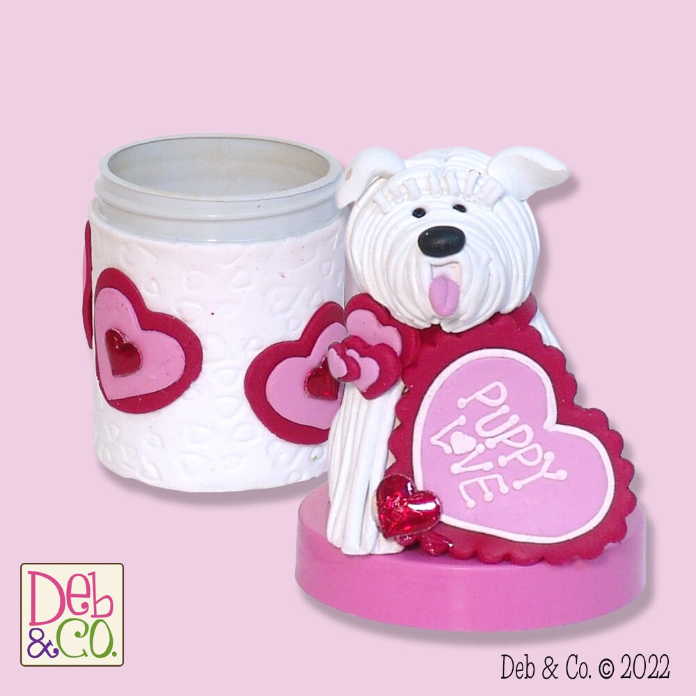 Puppy Love Dog Candy or Trinket Jar / Handmade Polymer Clay