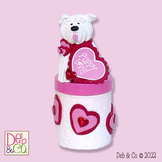 Puppy Love Dog Candy or Trinket Jar / Handmade Polymer Clay