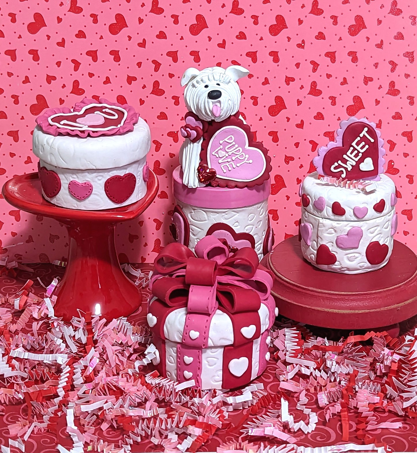Puppy Love Dog Candy or Trinket Jar / Handmade Polymer Clay