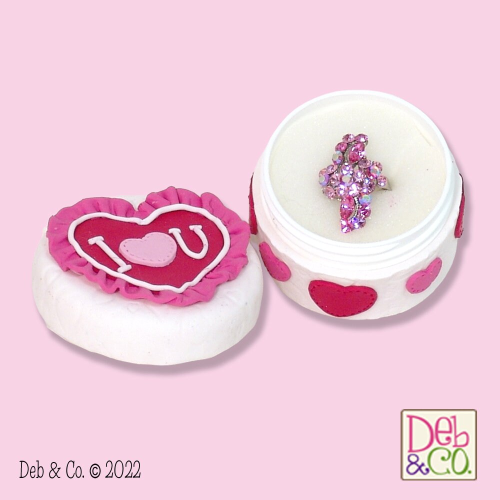 Valentine Round Ring Box / Trinket Box Handmade Polymer Clay