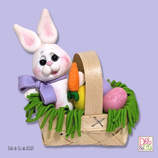 BUNNY in Basket Handmade Polymer Clay  Figurine Easter Decor