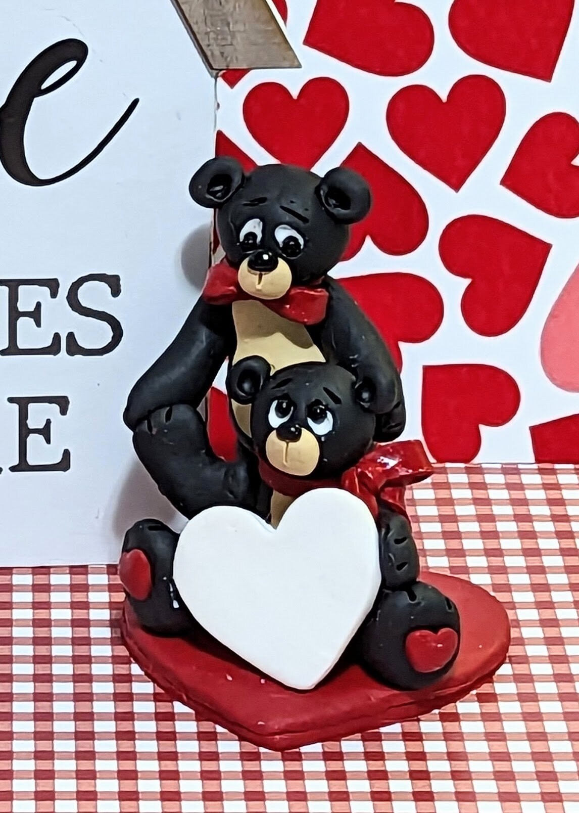 Black Bear Couple with "Forever Be My Always" Plaque Handmade Polymer Clay Personalized Valentine Decor- 2 Piece Set