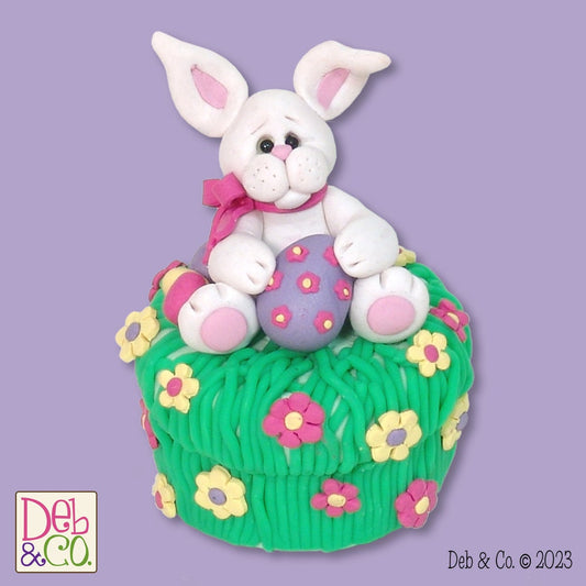 Bunny Rabbit Jar Handmade Polymer Clay Easter Gift or Decor