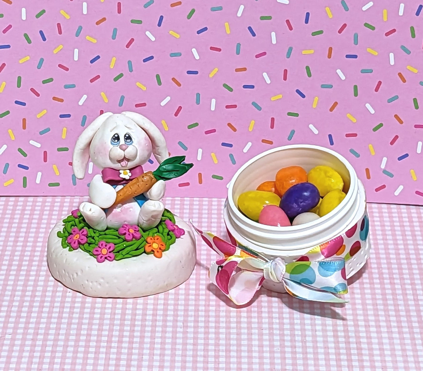 Jellybean Bunny Jar Handmade Polymer Clay Easter Gift