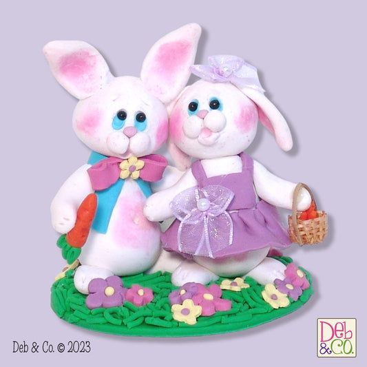 Bunny Rabbit Couple HANDMADE POLYMER CLAY Easter Decor Figurine