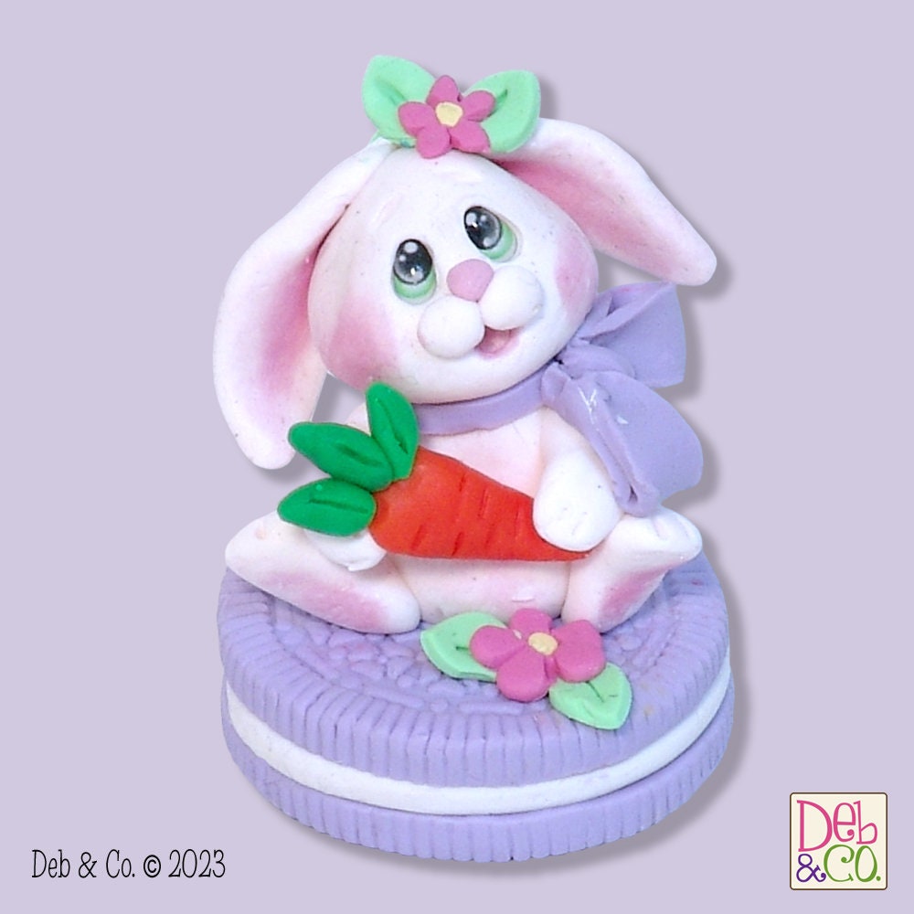 White Baby Bunny on Cookie Easter Bunny Handmade Polymer Clay Easter Décor - 2