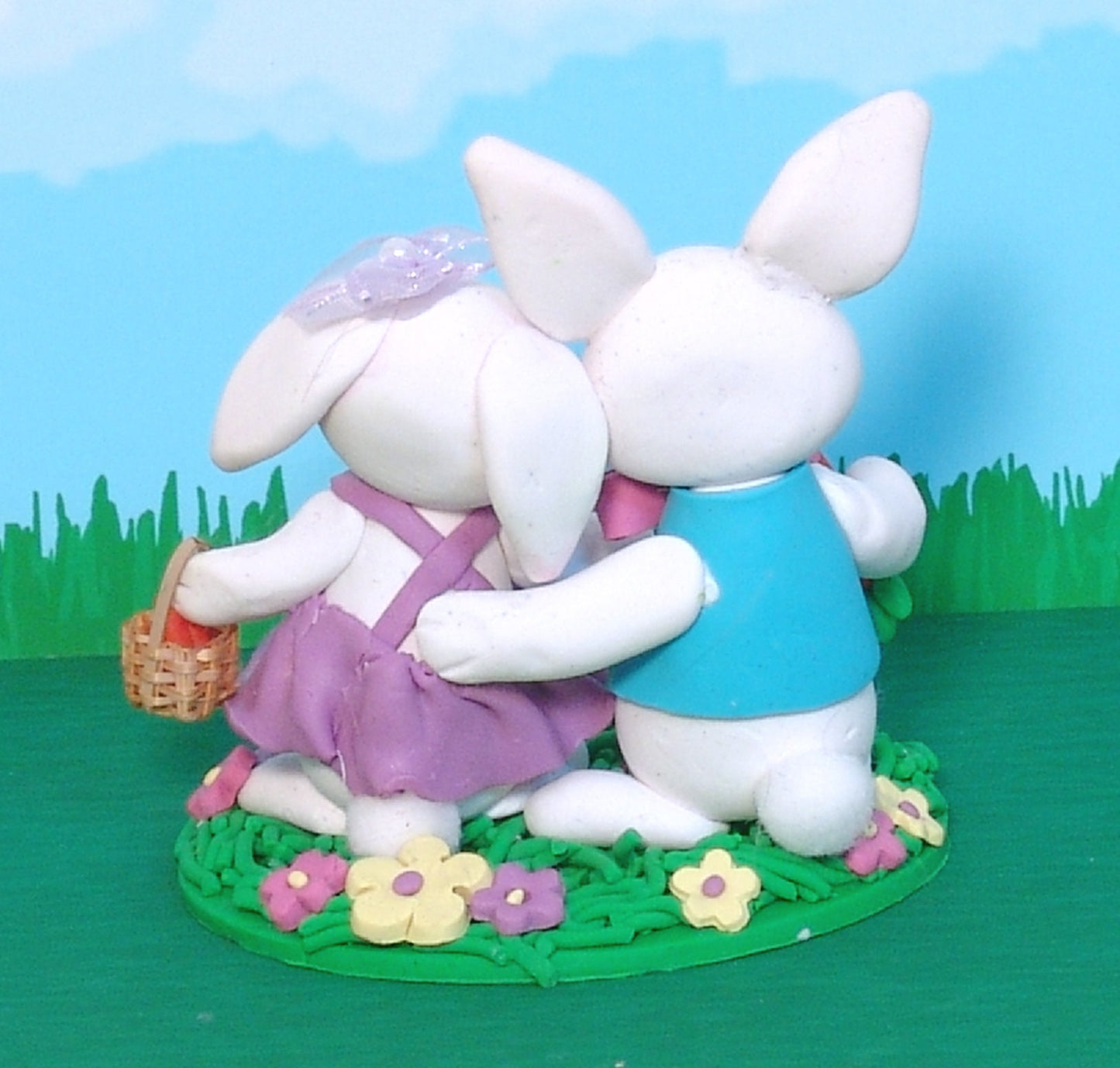 Bunny Rabbit Couple HANDMADE POLYMER CLAY Easter Decor Figurine