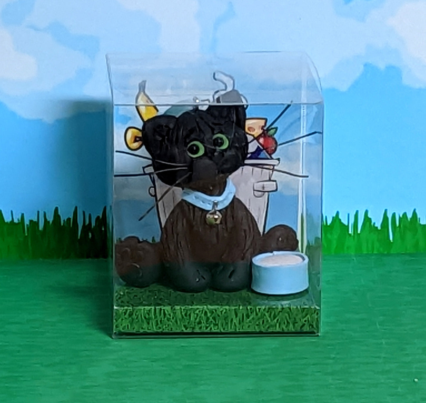 Solid Black KITTY CAT HANDMADE Polymer Clay Personalized Christmas Ornament