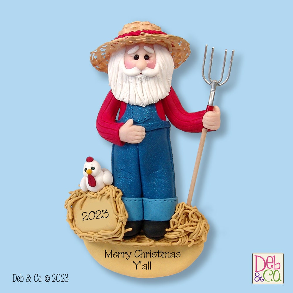 HILLBILLY Farmer SANTA Personalized Christmas Ornament Handmade Polymer Clay