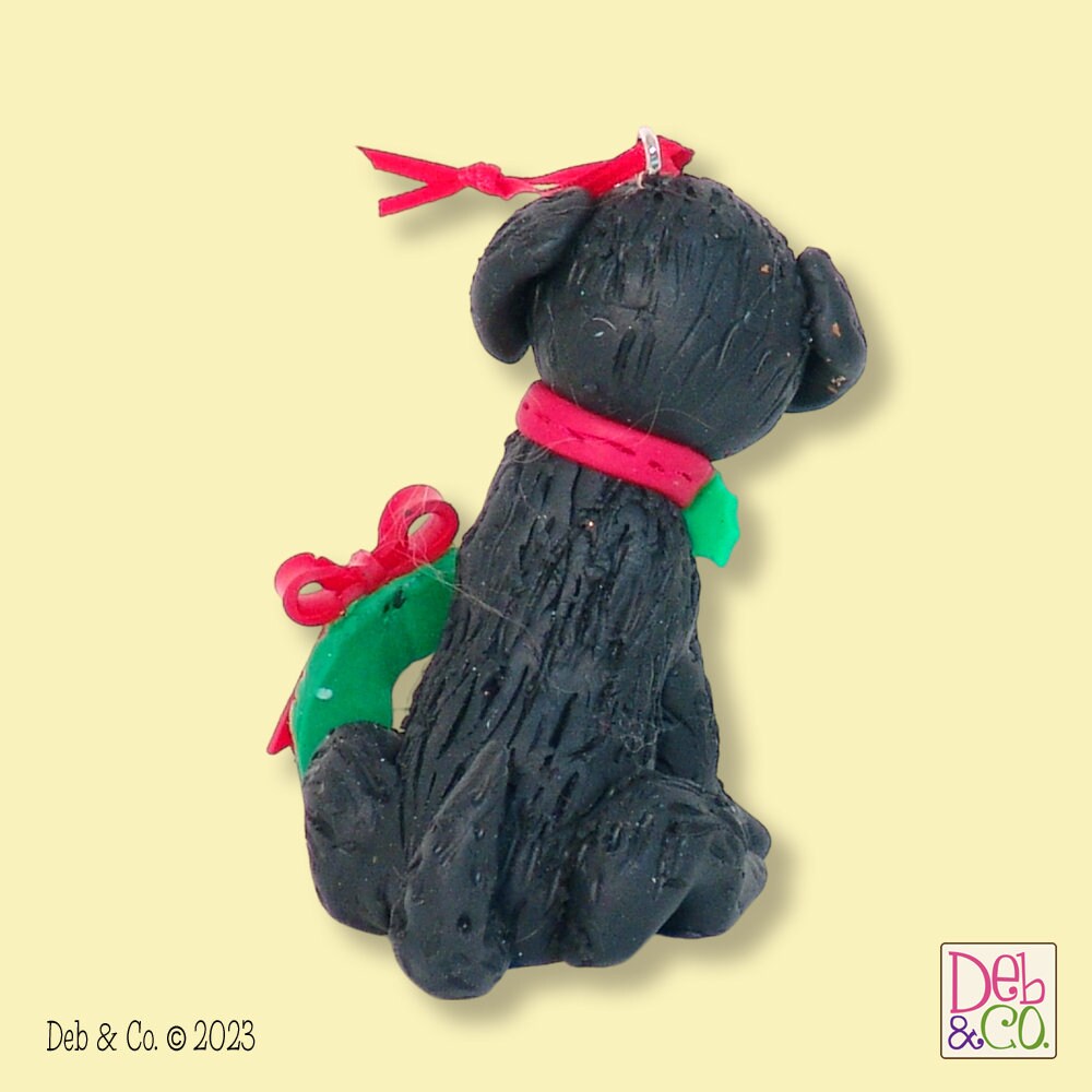 Black Labrador / Labradoodle Personalized Dog Ornament, Black Puppy Ornament, Handmade Polymer Clay, Personalized Dog Christmas Ornament