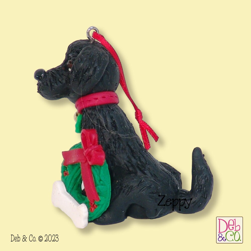 Black Labrador / Labradoodle Personalized Dog Ornament, Black Puppy Ornament, Handmade Polymer Clay, Personalized Dog Christmas Ornament