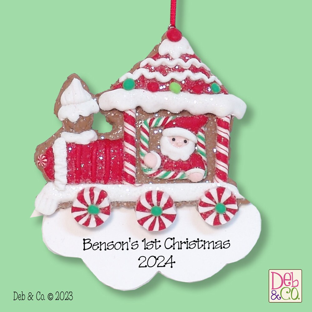 Gingerbread Train Baby's 1st Christmas HANDMADE POLYMER CLAY Christmas Ornament