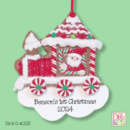 Gingerbread Train Baby's 1st Christmas HANDMADE POLYMER CLAY Christmas Ornament